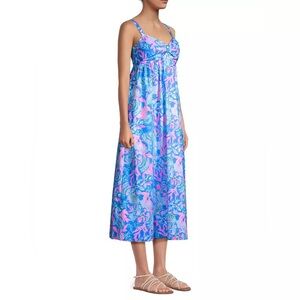 Lilly Pulitzer Azora Cotton Midi Dress Blue Tang/Sitting Seaside NWT Size 4 NEW